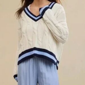 Aerie Oversized Relaxed Fit Chunky Cable Knit Sweater L Prep